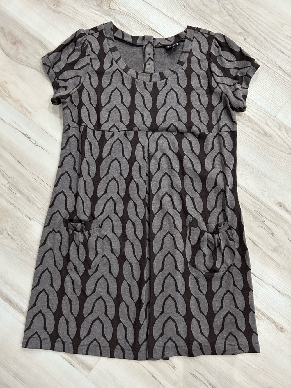 Enfocus Studio Short-Sleeve Patterned Midi Dress - Brown & Gray